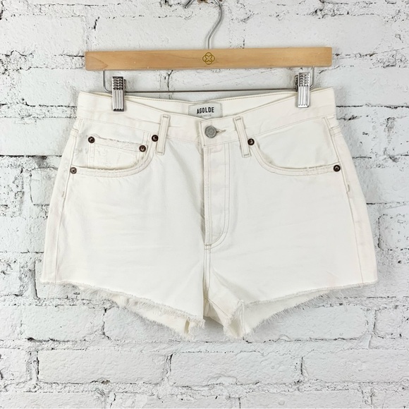 Agolde Parker White Cutoff Shorts Button Fly Denim Jean Shorts 26 - Picture 2 of 15
